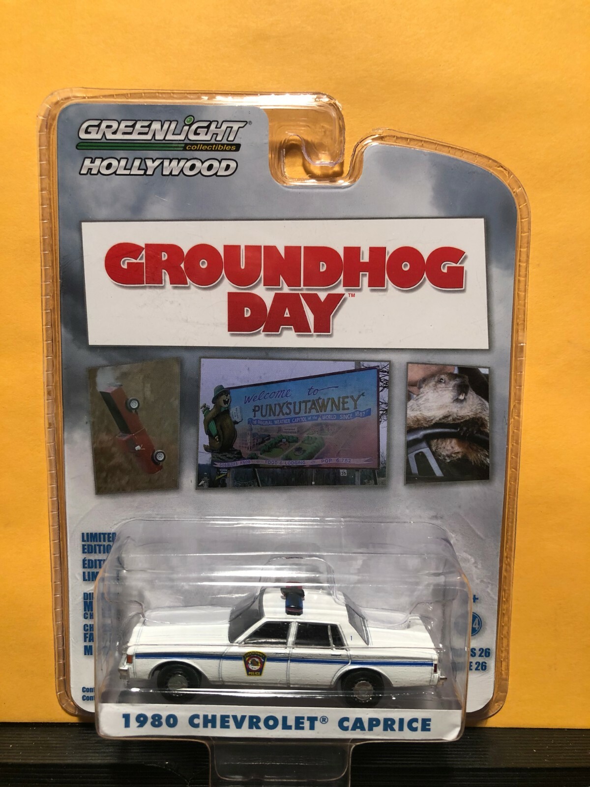 1/64 GREENLIGHT HOLLYWOOD GROUNDHOG DAY 1980 CHEVROLET CAPRICE POLICE CAR WHITE