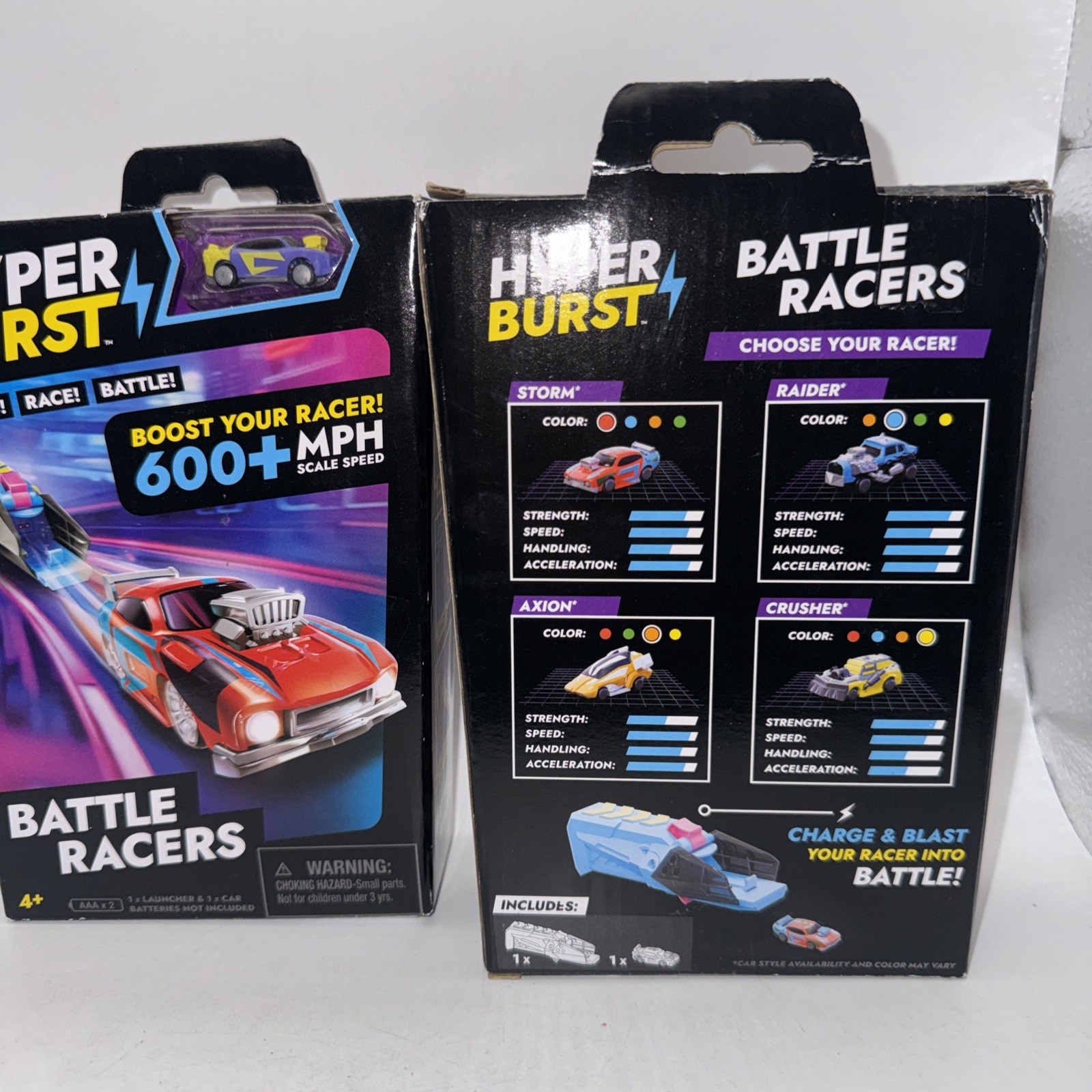Hyper Burst Battle Racers Orange Purple Storm Car and Launcher Lot Set 2X Micro