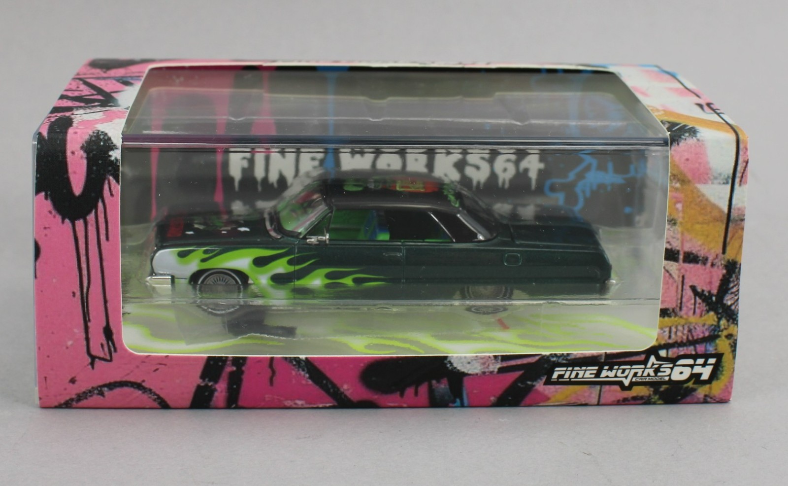 1:64 *FINE WORKS 64* RAT FINK Green w/Flames Chevrolet IMPALA *LOWRIDER* NIB