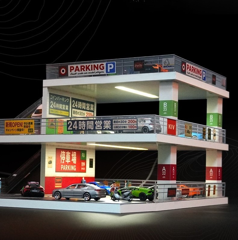 1/64 Diorama Diecast Car Garage Model Multi-Layer Car Parking Lots Display Scene