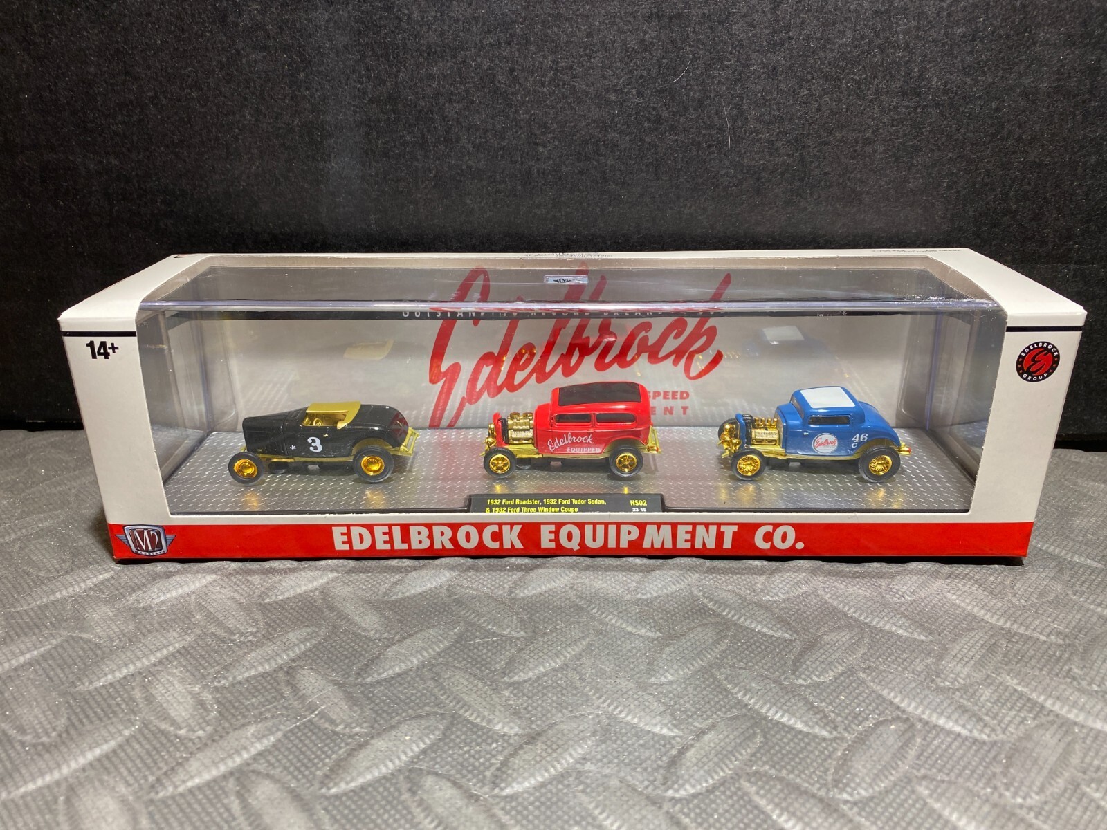 1/64 M2 EDELBROCK 1932 FORD ROADSTER, TUDOR SEDAN & THREE WINDOW COUPE CHASE CAR