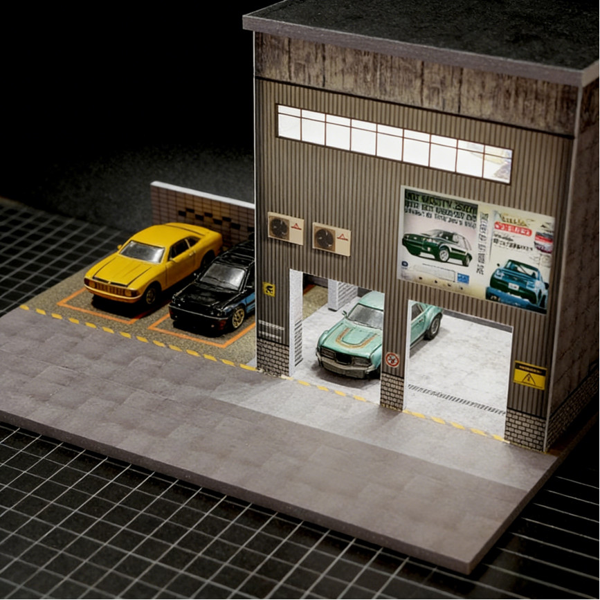 Diorama 1/64 Die-Cast Car Garage Model LED Car Display Collection Scene Gifts US