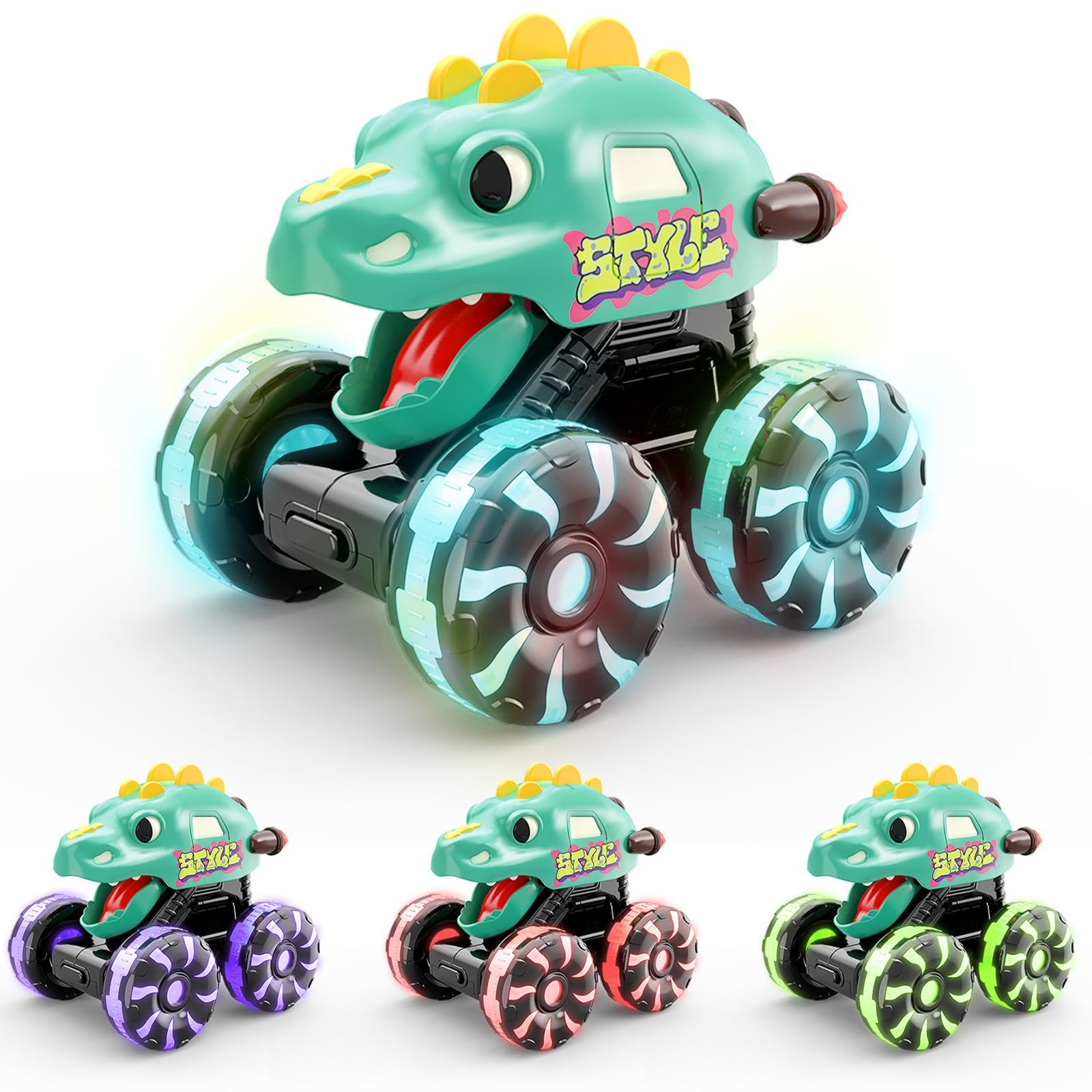 Green Dino Monster Truck – Light-Up Press and Go Car for Toddlers Age 2 3 4 5…