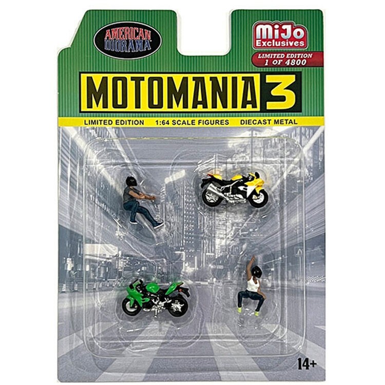 American Diorama 1:64 Diecast Metal Moto Mania 3 Figure & Bike Set