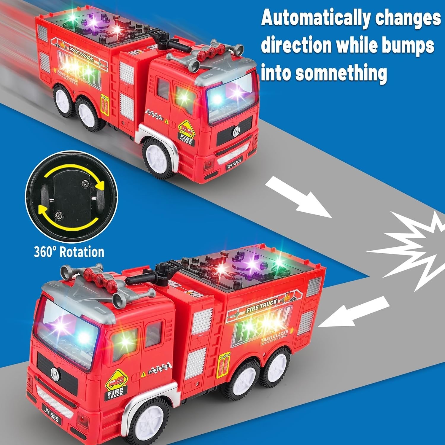 Large Fire Truck Toy for Toddlers 3-5 4D Lights & Siren | Bump & Go Action Gift