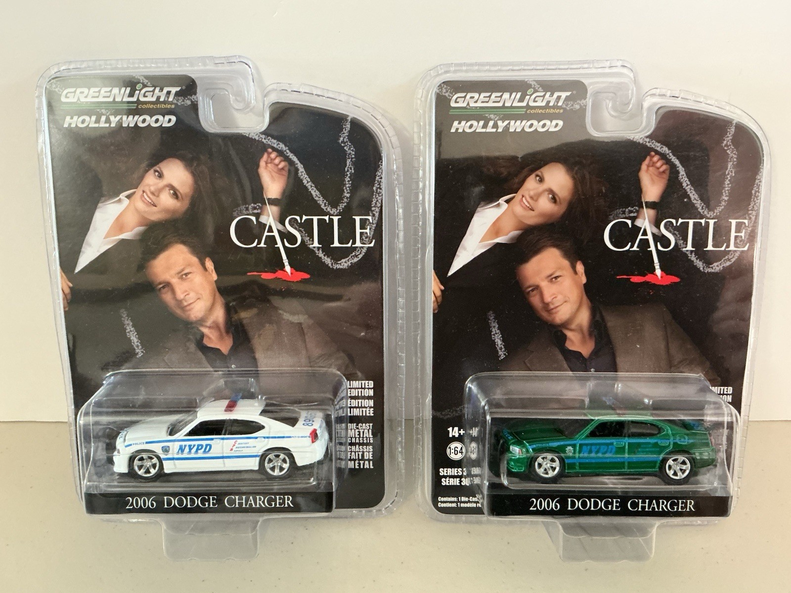 GREENLIGHT (LOT OF 2) Hollywood Series CASTLE 2006 Dodge Charger & GREEN MACHINE