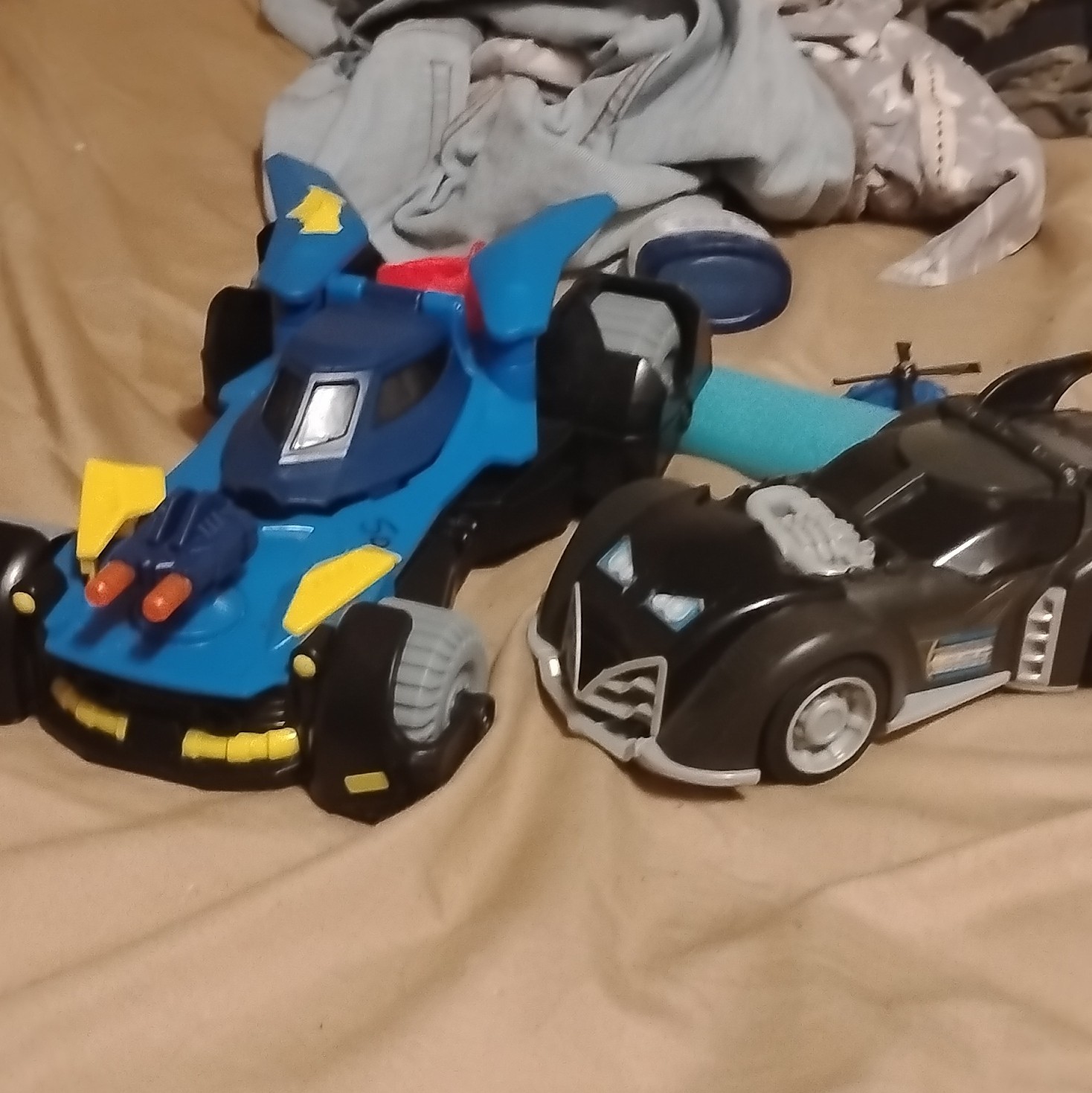 Mattel Toy Vehicle Lot of 2 Batmobile-Style Cars Blue/Black & Black