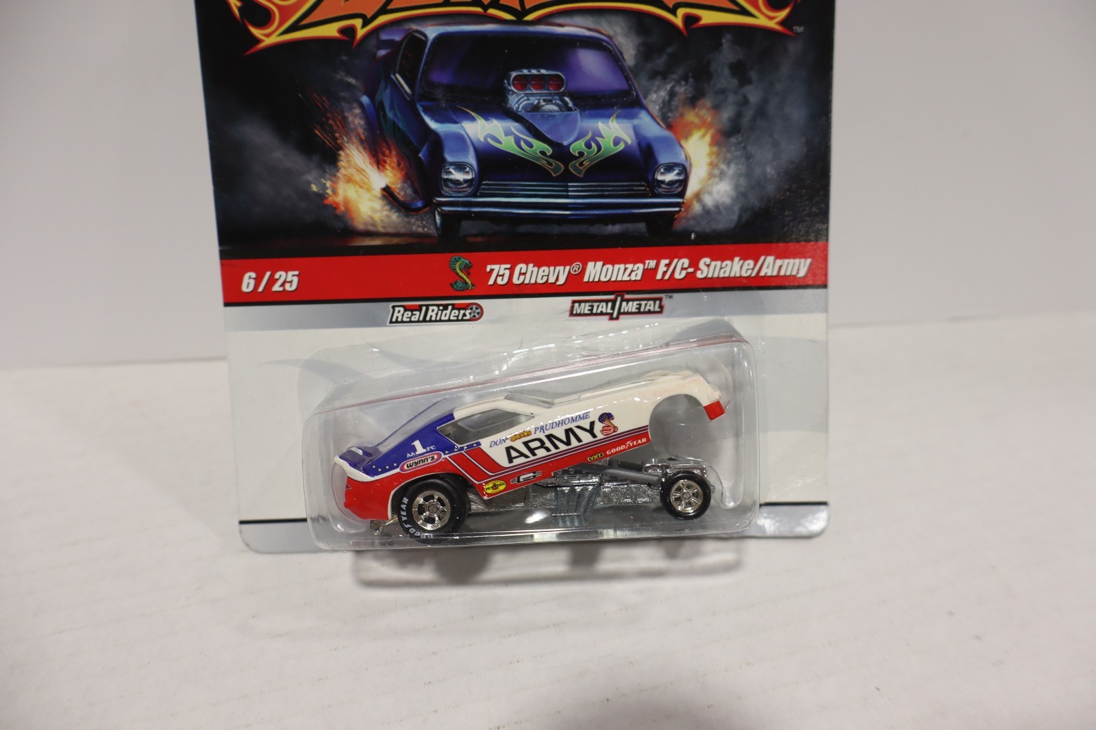 HOT WHEELS DRAG STRIP DEMONS DON Snake PRUDHOMME’S ARMY SNAKE CREASED CARD