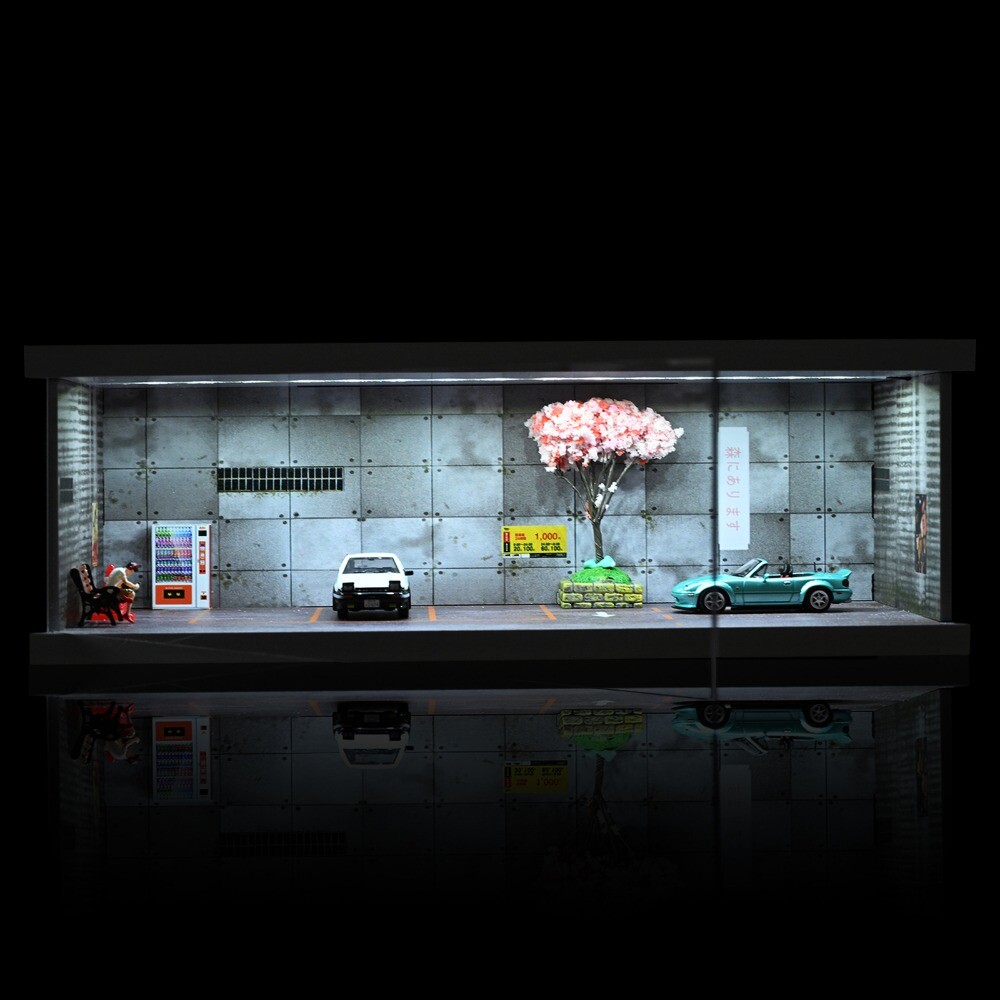 Diorama 1/64 Die-Cast Car Garage Model LED Street Parking Lots Display Scene US