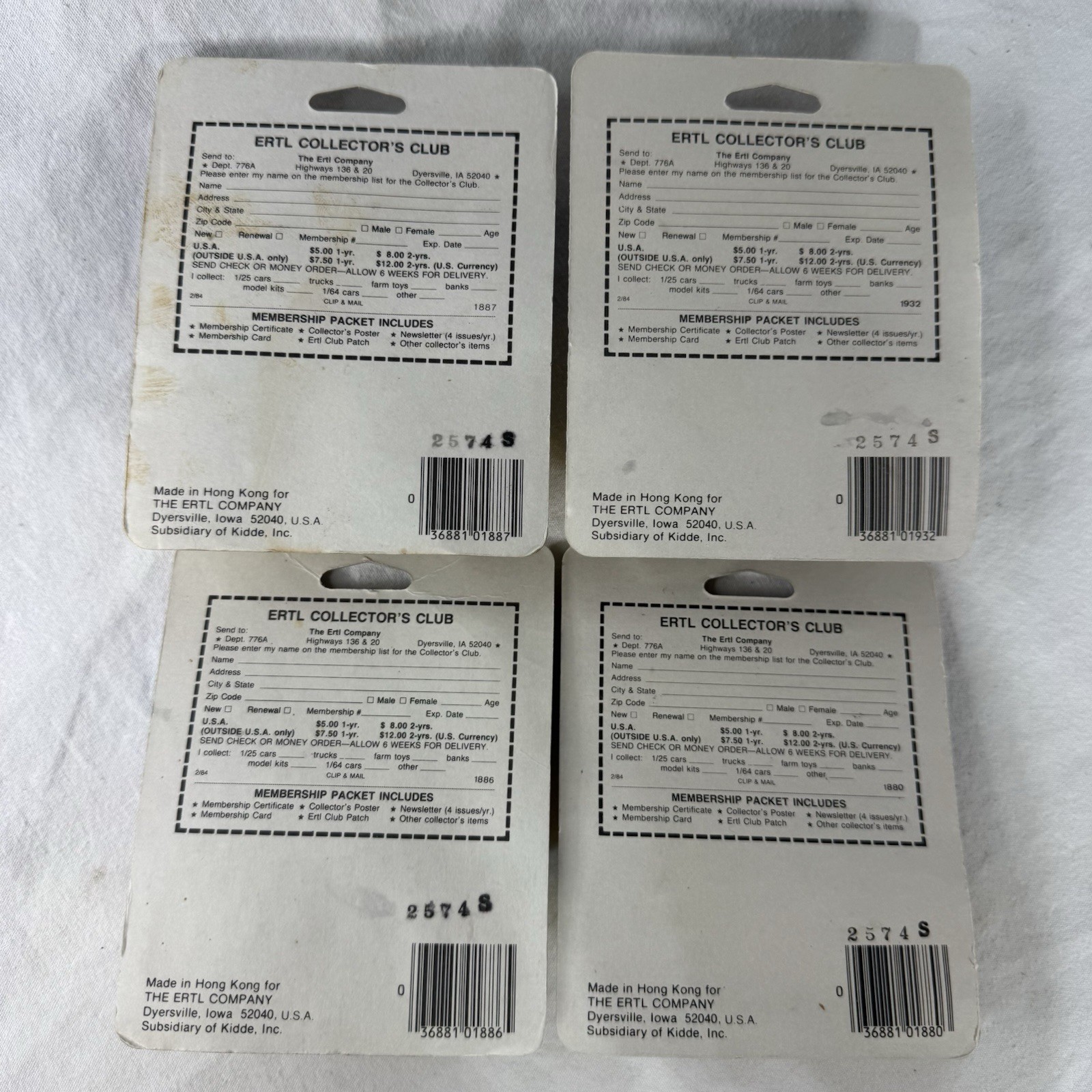 4 VTG 80’s NOS ERTL Replica Series Die Cast Metal 1/64 Mustang Chevy Ford Mazda