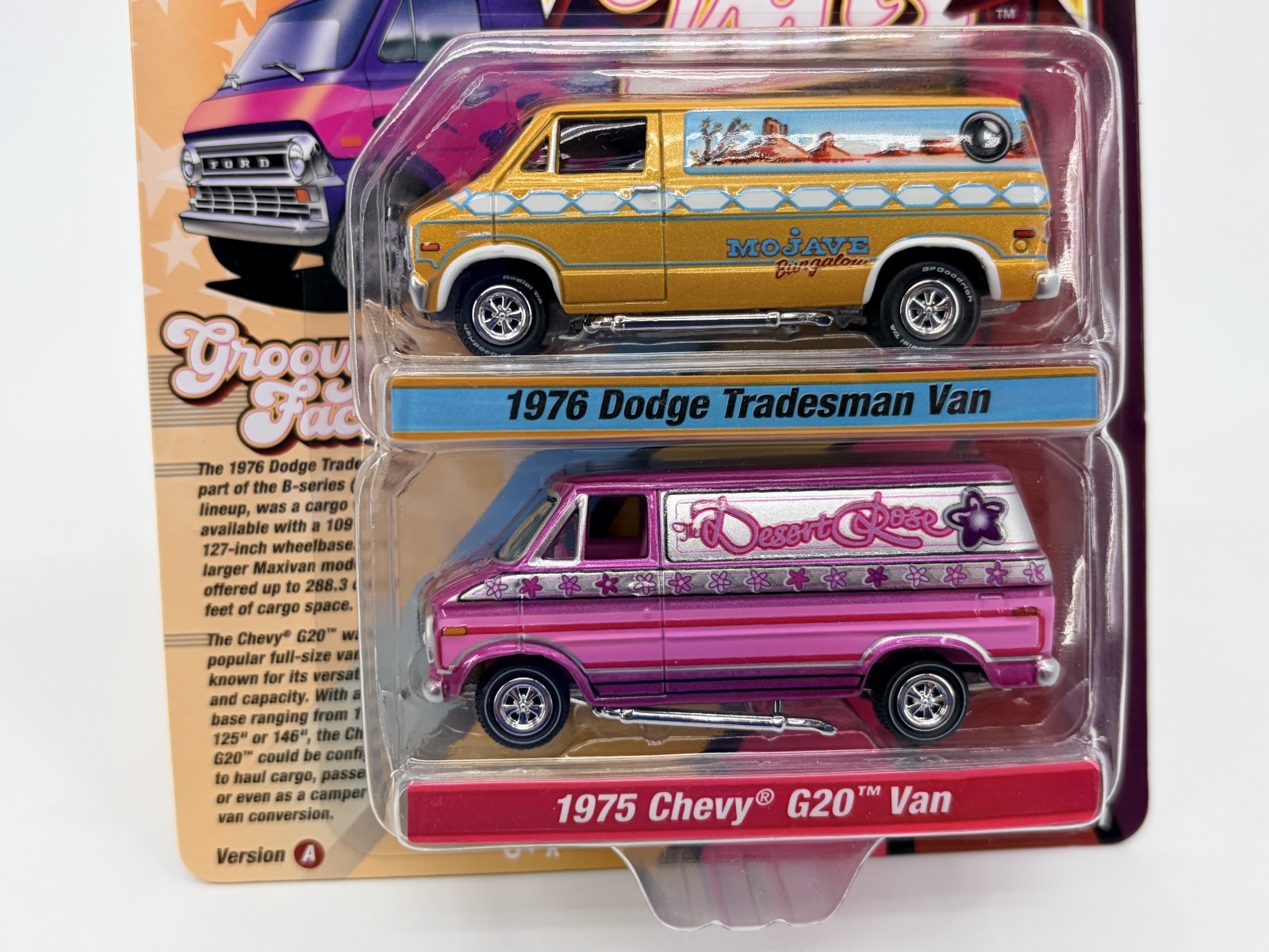 Johnny Lightning’76 Dodge Tradesman Van/’95 Chevy G20 Van Boogie Night 2 PK 1:64