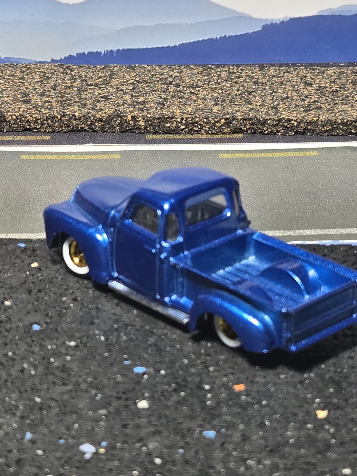 Hot Wheels 52 Chevy pickup, custom, drilled, painted, wheel swap, real riders