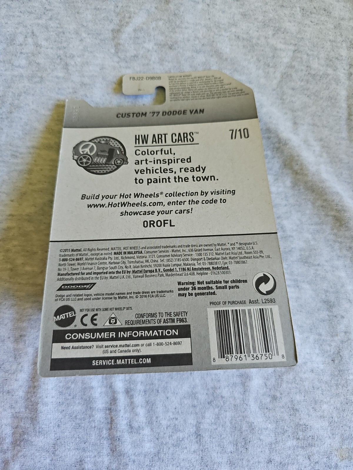 2016 Hot Wheels CUSTOM 77 DODGE VAN Green ?/250 GREAT CARD Art Cars KMART COLOR