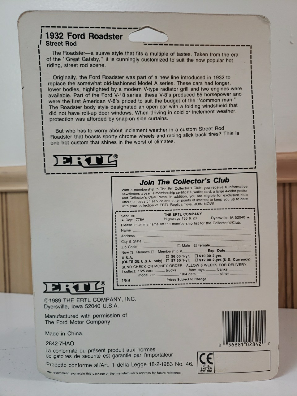 Vintage Ertl 1989 Hot Roddin Custom Street Rod ’32 Ford Roadster New On Card