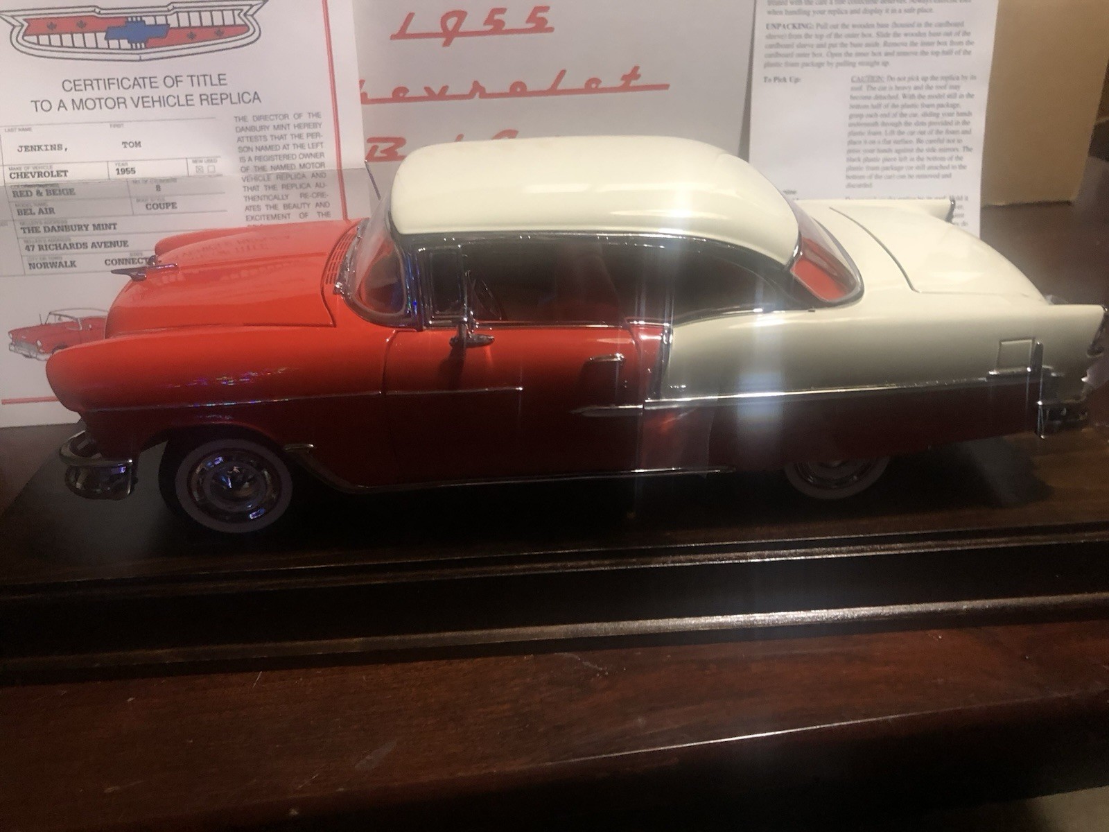 RARE 1:16 1955 Chevrolet Bel Air NIB W/ Title And Wood Stand