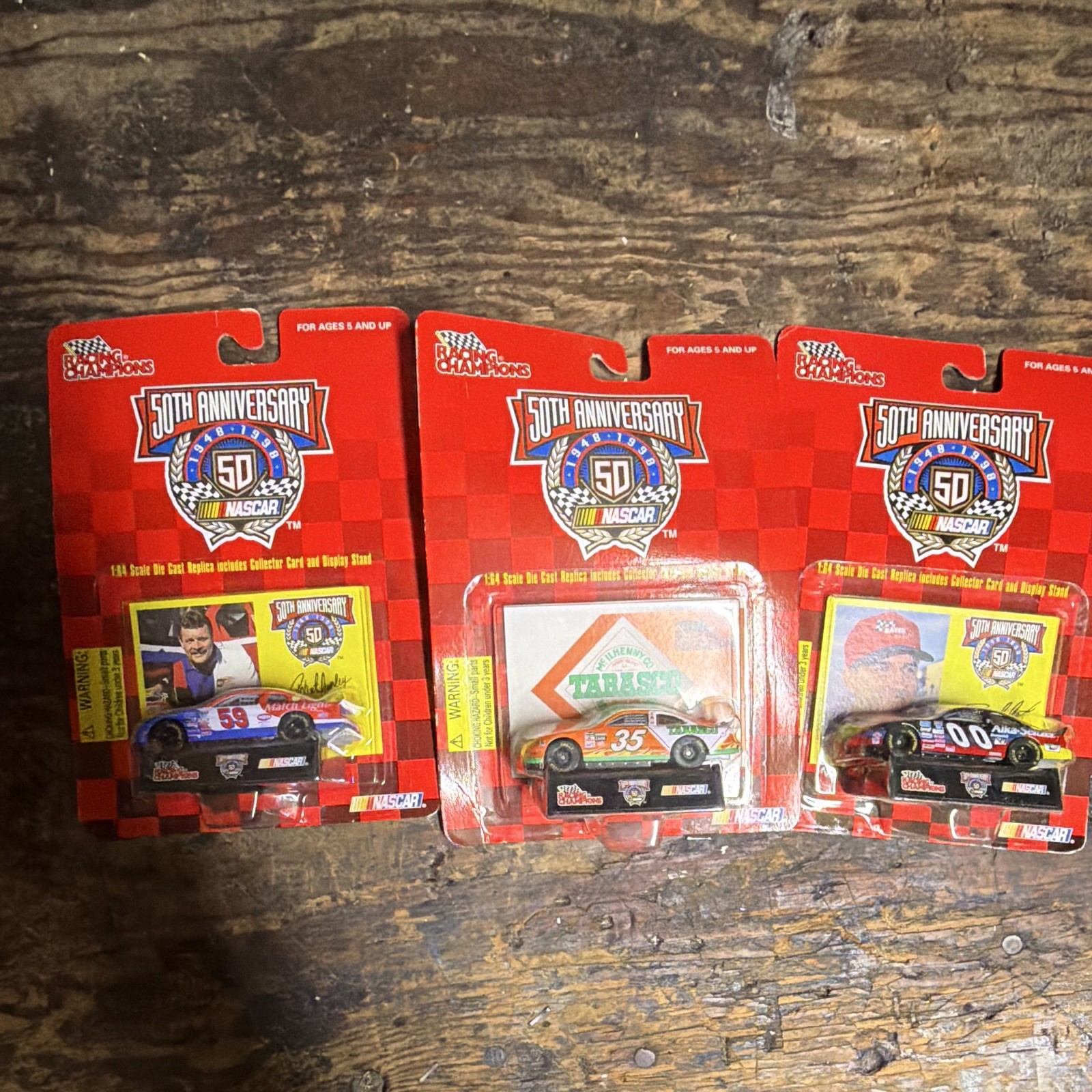 Racing Champions NASCAR 50th Anniversary 1998 1:64 Diecast Lot of 3 w/ Stand
