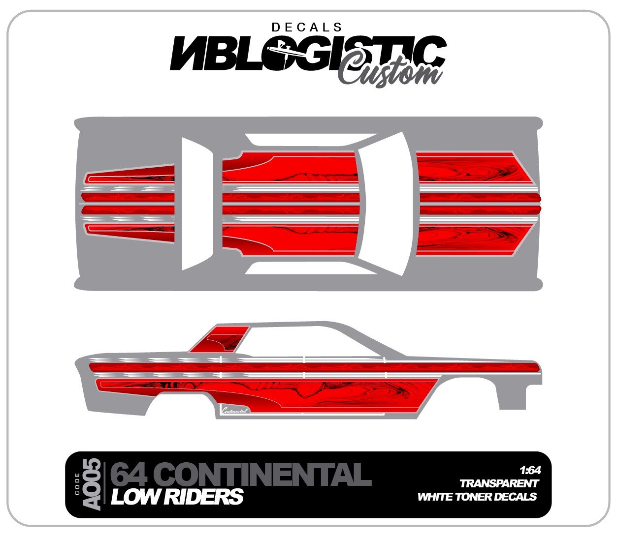 ’64 Lincoln Continental Universal WaterSlide Decal for hot wheels 1/64 Scale 02