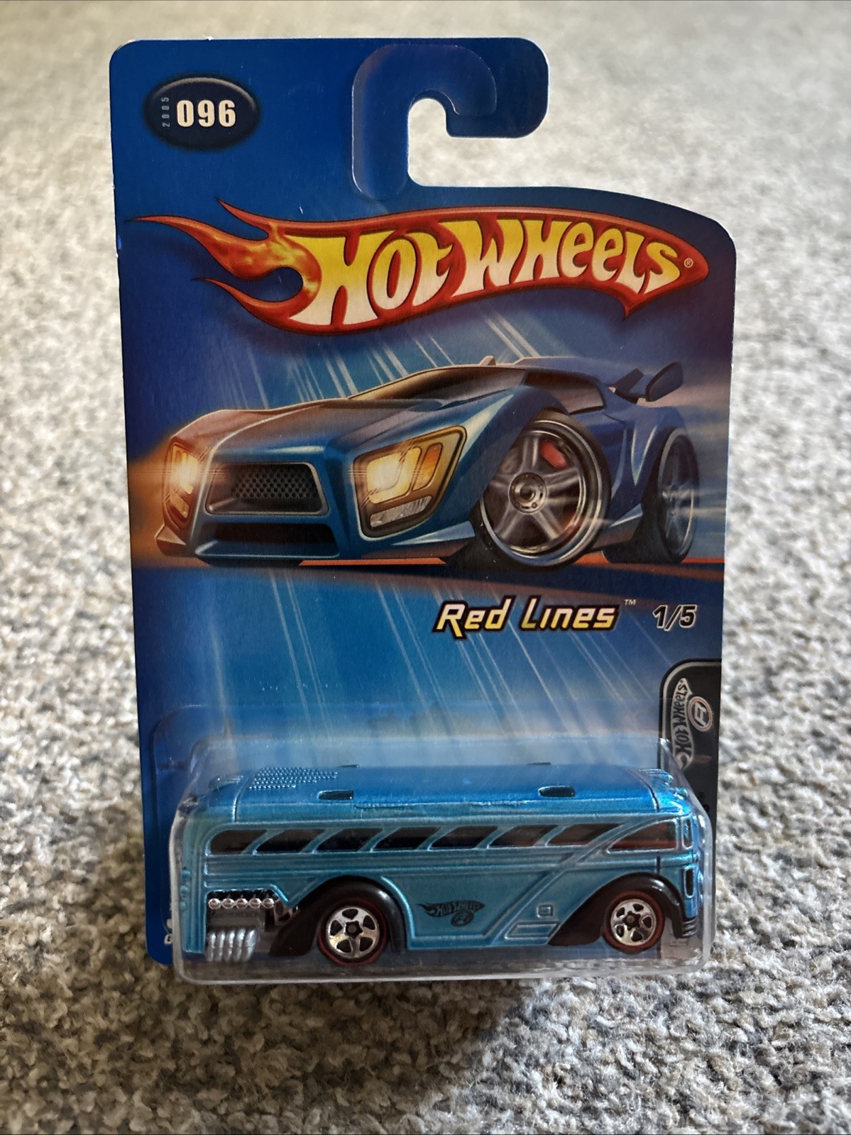 2005 Hot Wheels #96 Red Lines 1/5 Surfin Scool Bus Blue Variant RL5Spk Wheels