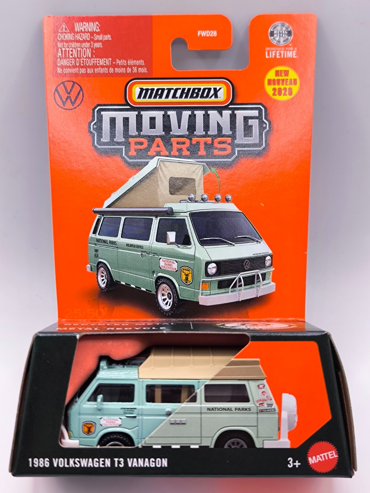 MATCHBOX MOVING PARTS MBX 1986 VOLKSWAGEN T3 VANAGON BLUE GREEN 25/50 FWD28