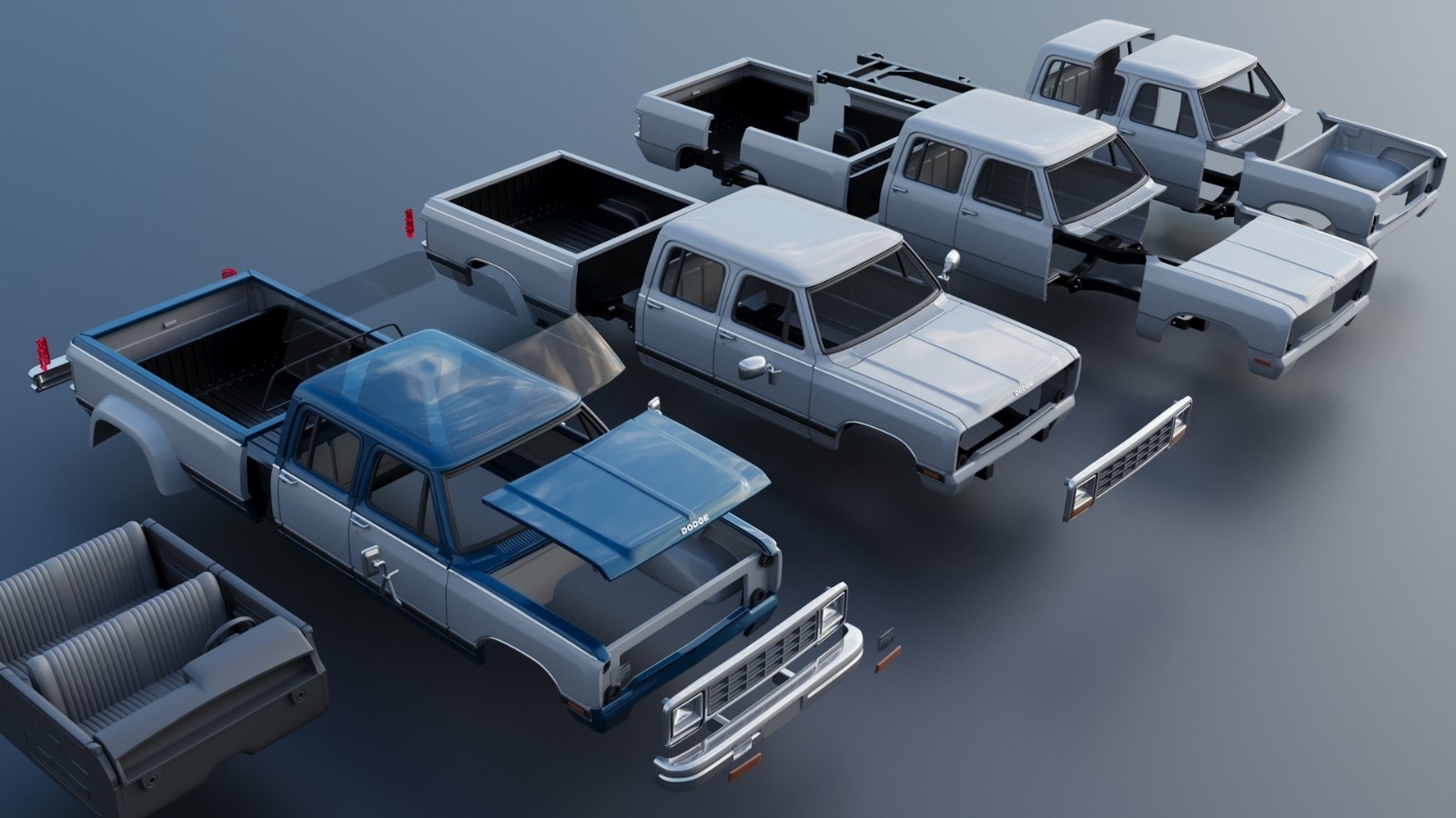 3d printed Dodge Ram W350 Crew Cab Dually 1983 model car collectible replica