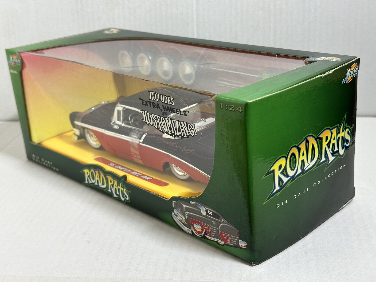 JADA ROAD RATS 1956 CHEVY BEL AIR MATTE BLACK / RED 1:24 DIECAST MODEL #34