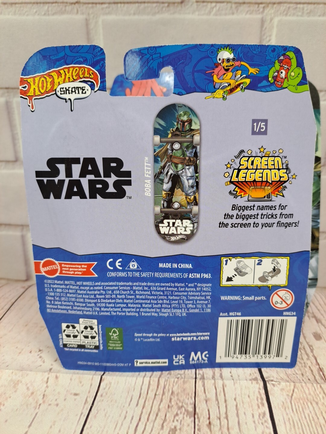 New (2 Pcs) 2022 Hot Wheels Skate STAR WARS BOBA FETT Fingerboard Screen Legends
