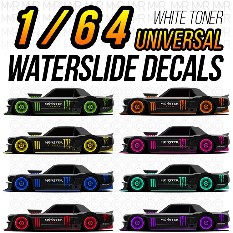 1/64 Scale MONSTER Custom White Toner Universal WaterSlide Decal Hot Wheelz
