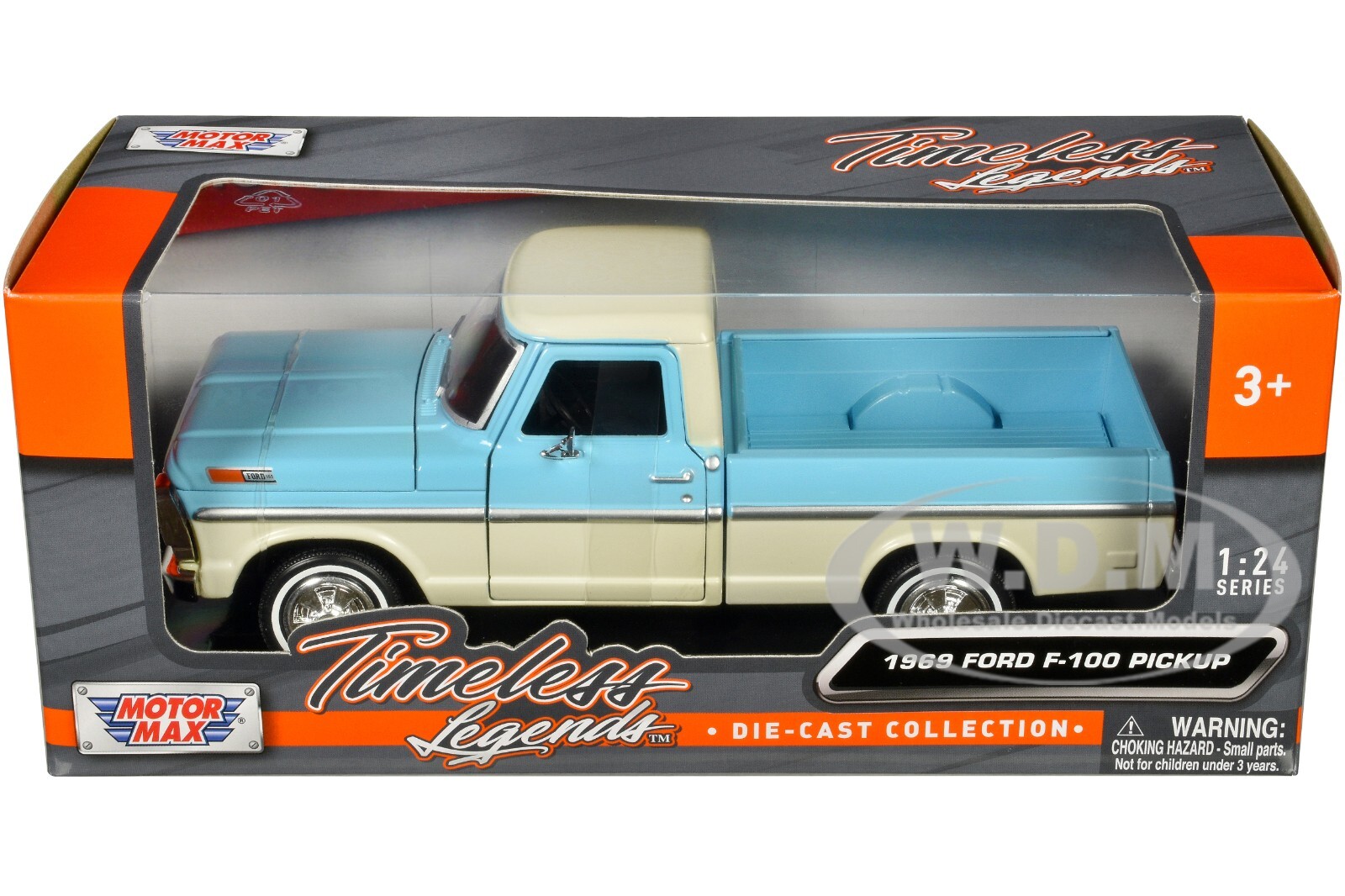 1969 FORD F-100 PICKUP LIGHT BLUE & CREAM 1/24 DIECAST MODEL BY MOTORMAX 79315