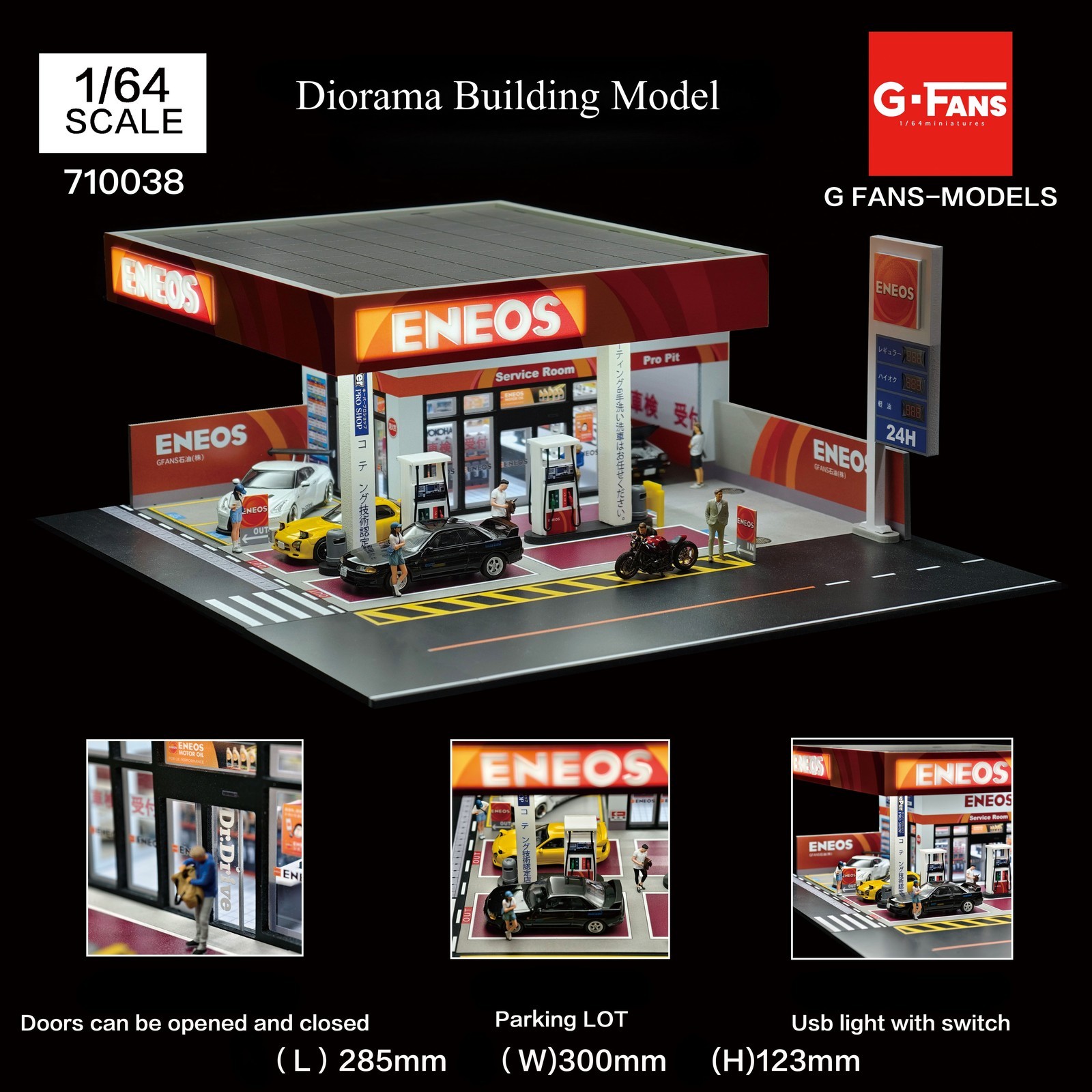 Diorama 1/64 Car Garage Model LED Lighting City Car Parking Lot Scene Model Gift
