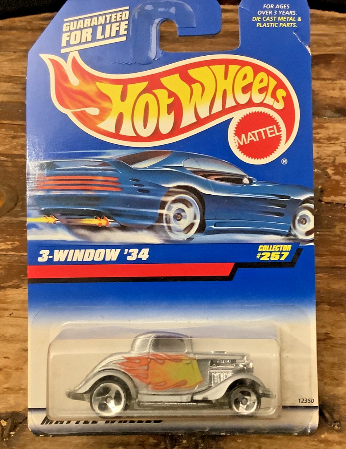 1992 Hot Wheels 3-Window ’34 #257 Three Spoke Wheels Silver With Flames