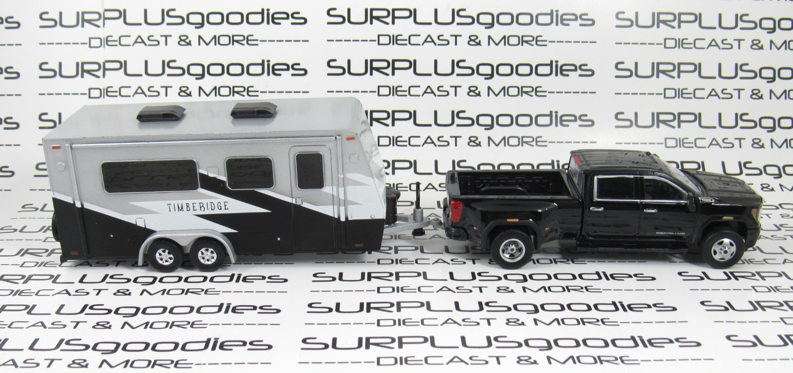 Greenlight LOOSE Black 2022 GMC SIERRA 3500 Dually Pickup w/Camper Trailer Home