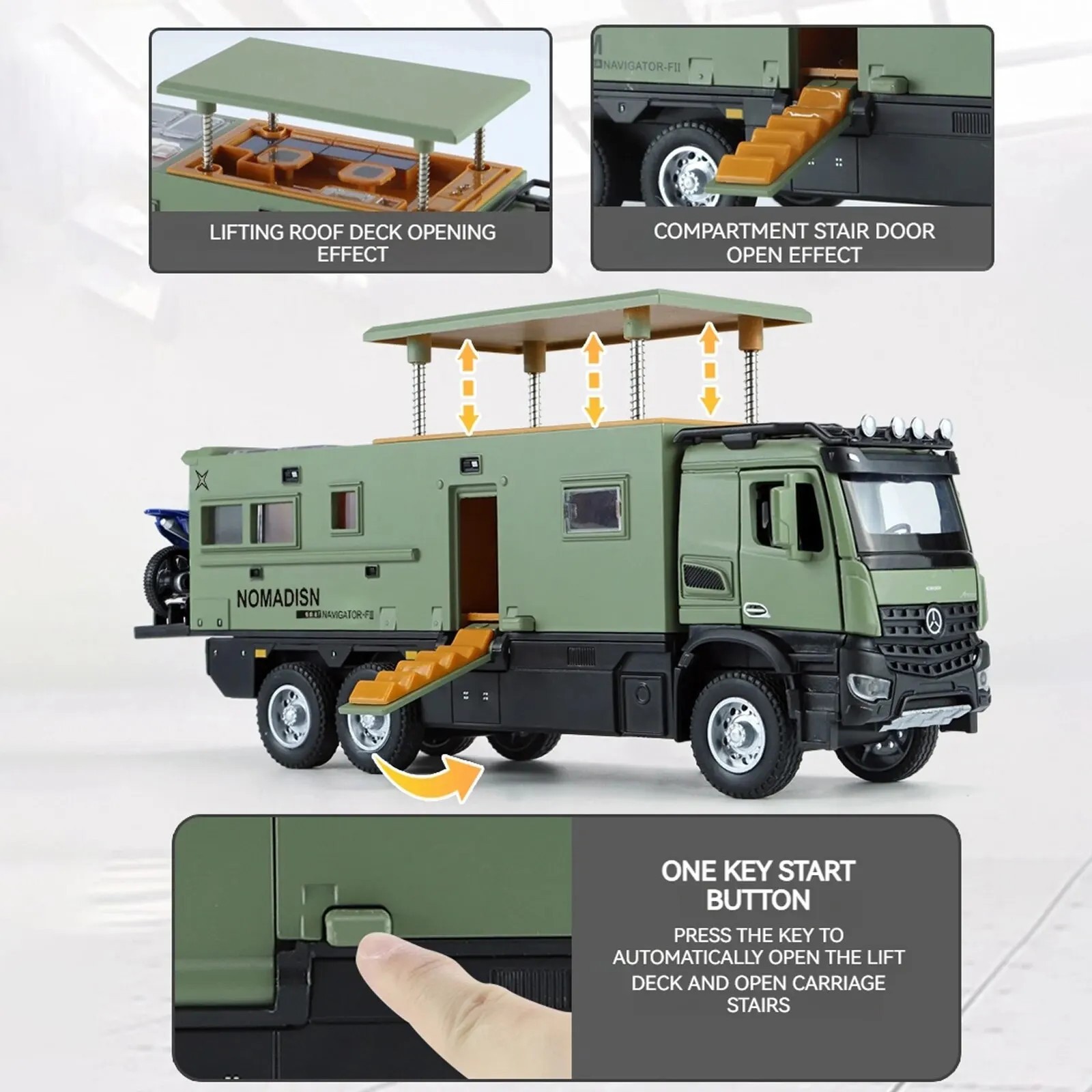 1:24 Benz Camper RV Motorhome Toy Model Car Diecast Pull Back Toy Sound Light