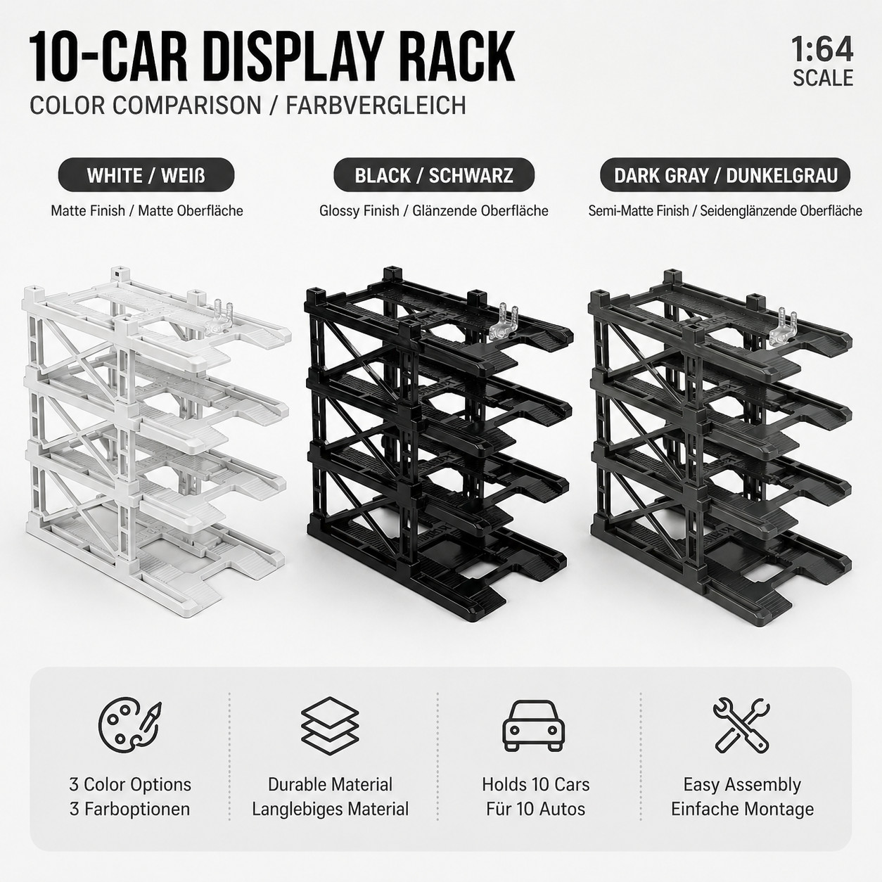 US Diorama 1/64 Parking Rack Model Set Garage Magnetic Acrylic Display Case Gift