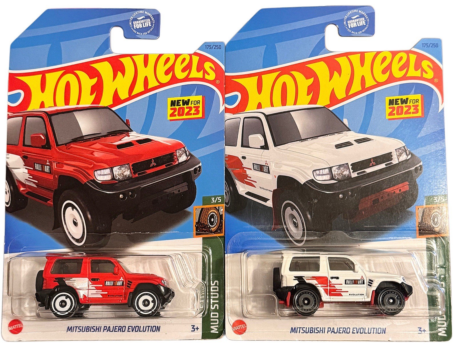 Hot Wheels Mitsubishi Pajero Evolution Bundle Red White Mud Studs 2023 Set