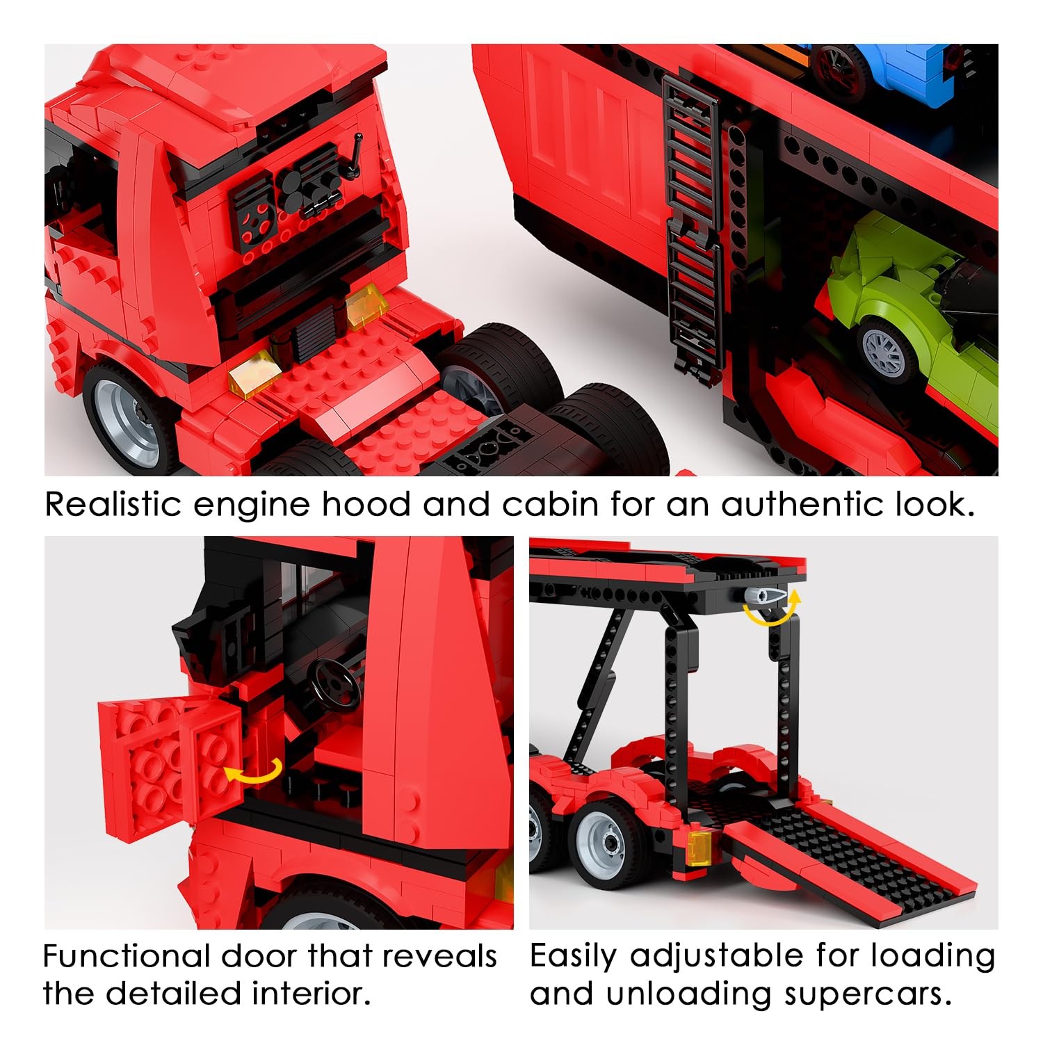 Micro Brick Car Transporter with 3 Sports Cars Building Set – Kids Truck Toy wit