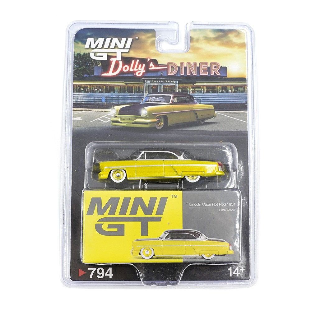 Mini GT 1/64 Lincoln Capri Hot Rod 1954 Lime Yellow LHDBlister Pack# MGT00794-BL
