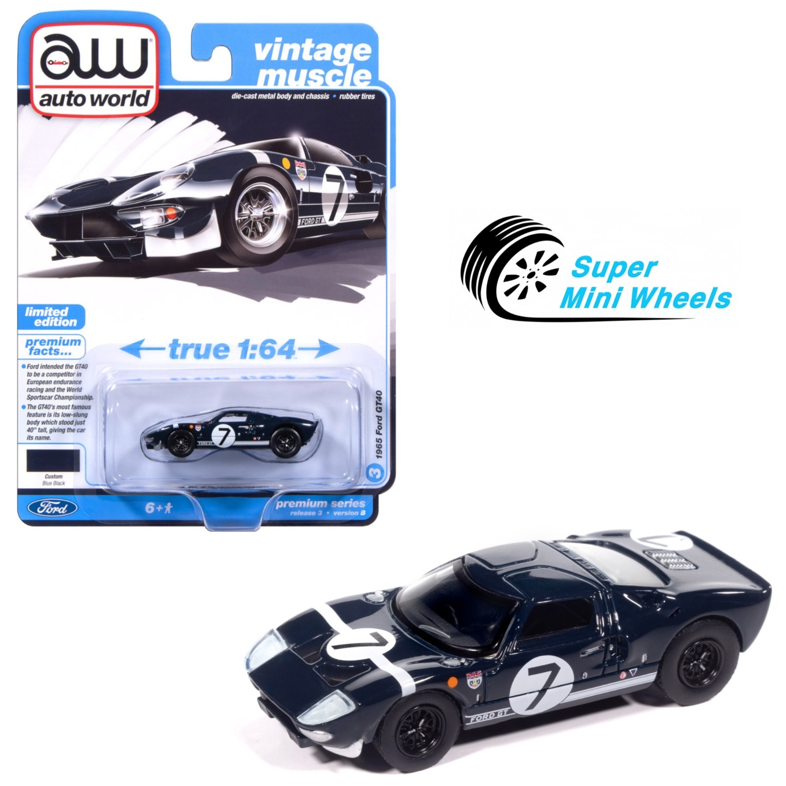 Auto World 1:64 1965 Ford GT 40 #7 – Blue
