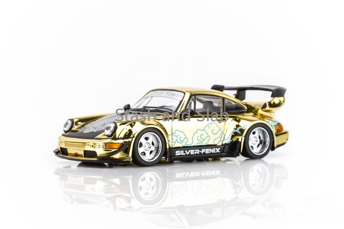 MOTORHELIX 1:64 RWB 964 Silver-Fenix Gold Chrome Toshikazu Nozaka Art 1299