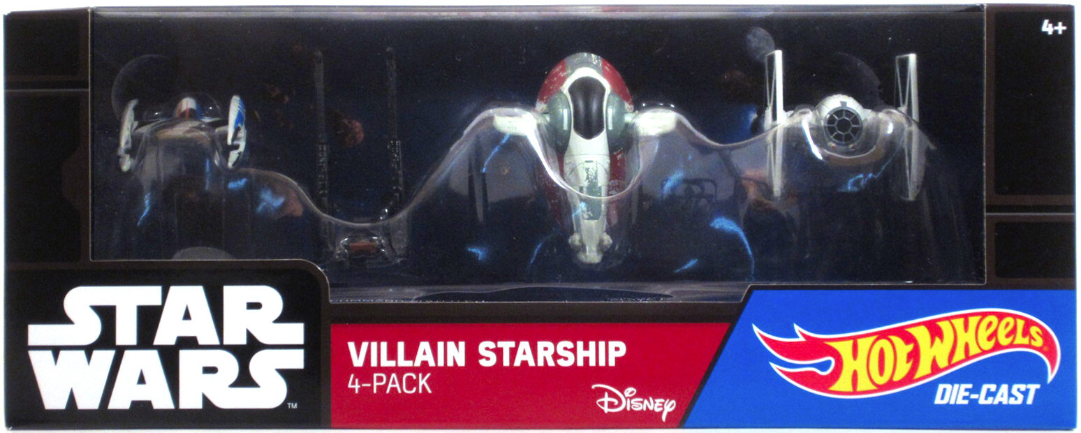 Hot Wheels Star Wars VILLAIN Starship 4 pack Slave 1 Tie Fighter Vulture Kylo