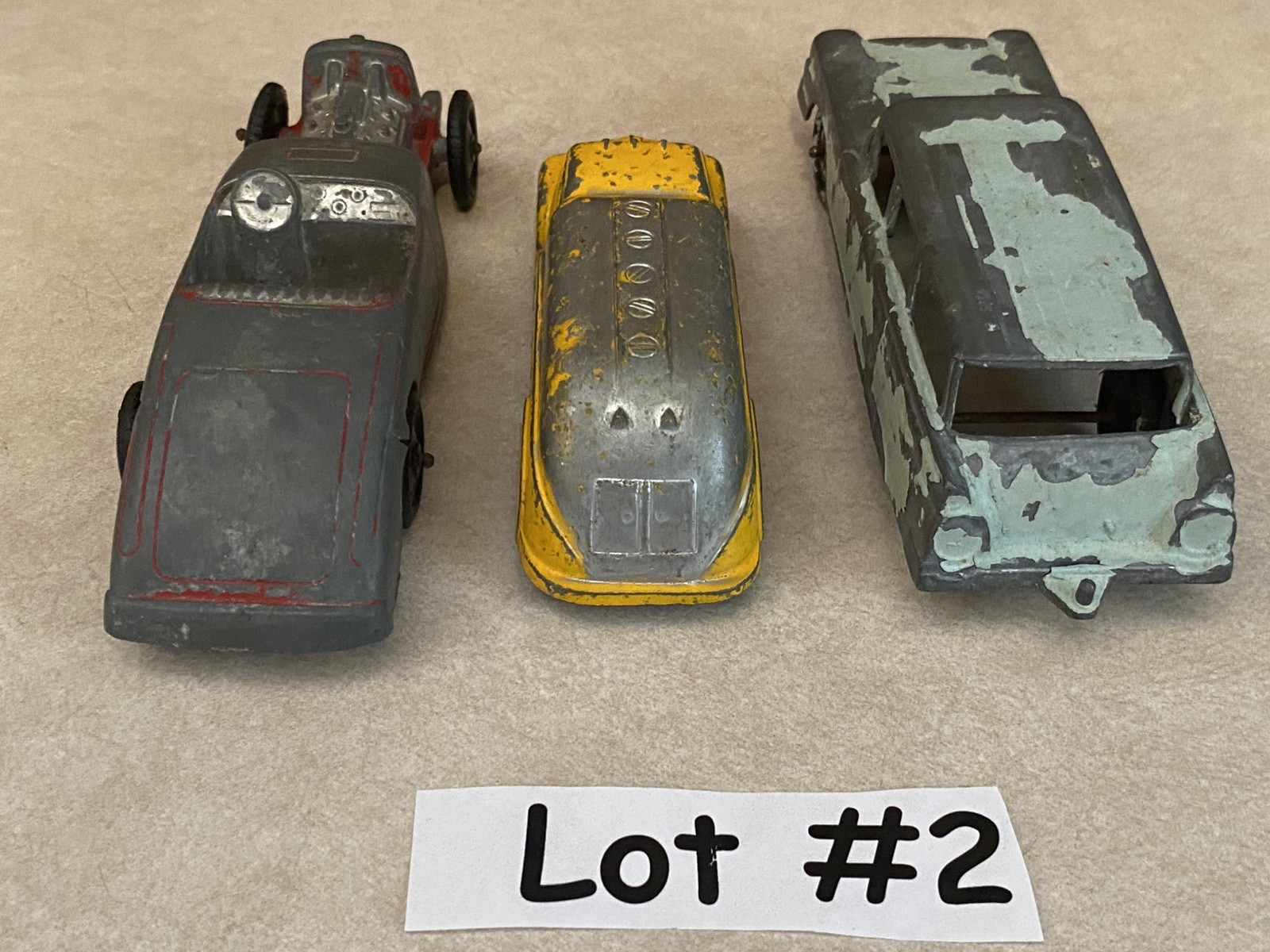 Vtg LOT of 3 -1950s TOOTSiE TOY Cars & Truck *Oil Tanker *Rat Rod *Ford Sedan #2
