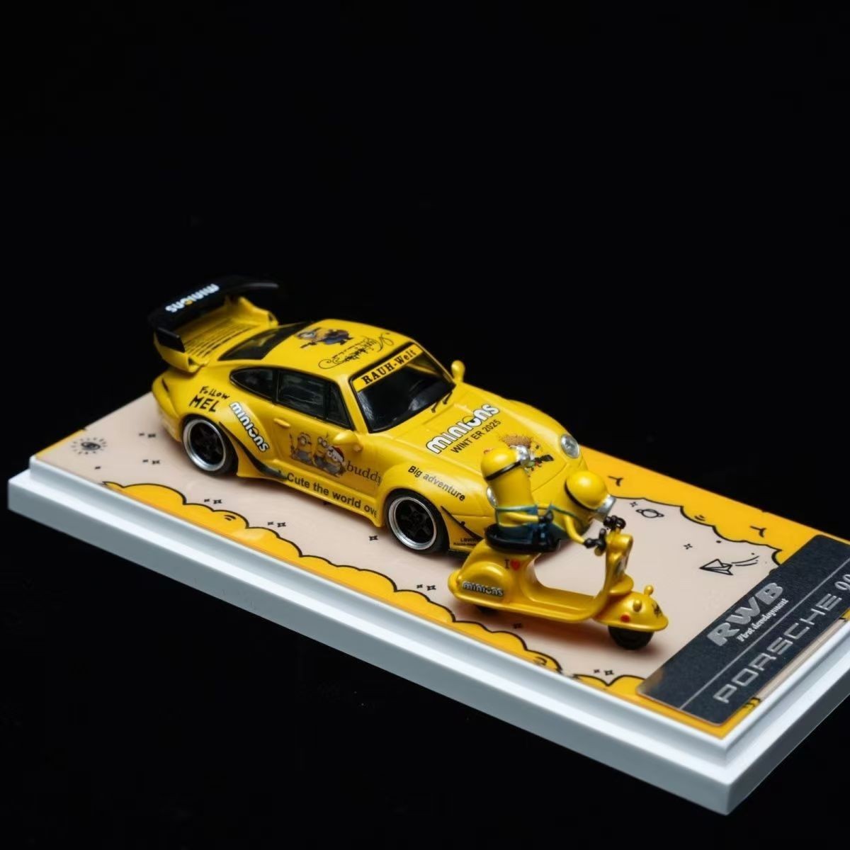 1/64 For Porsche 993 RWB Minions Painted Alloy Model Car