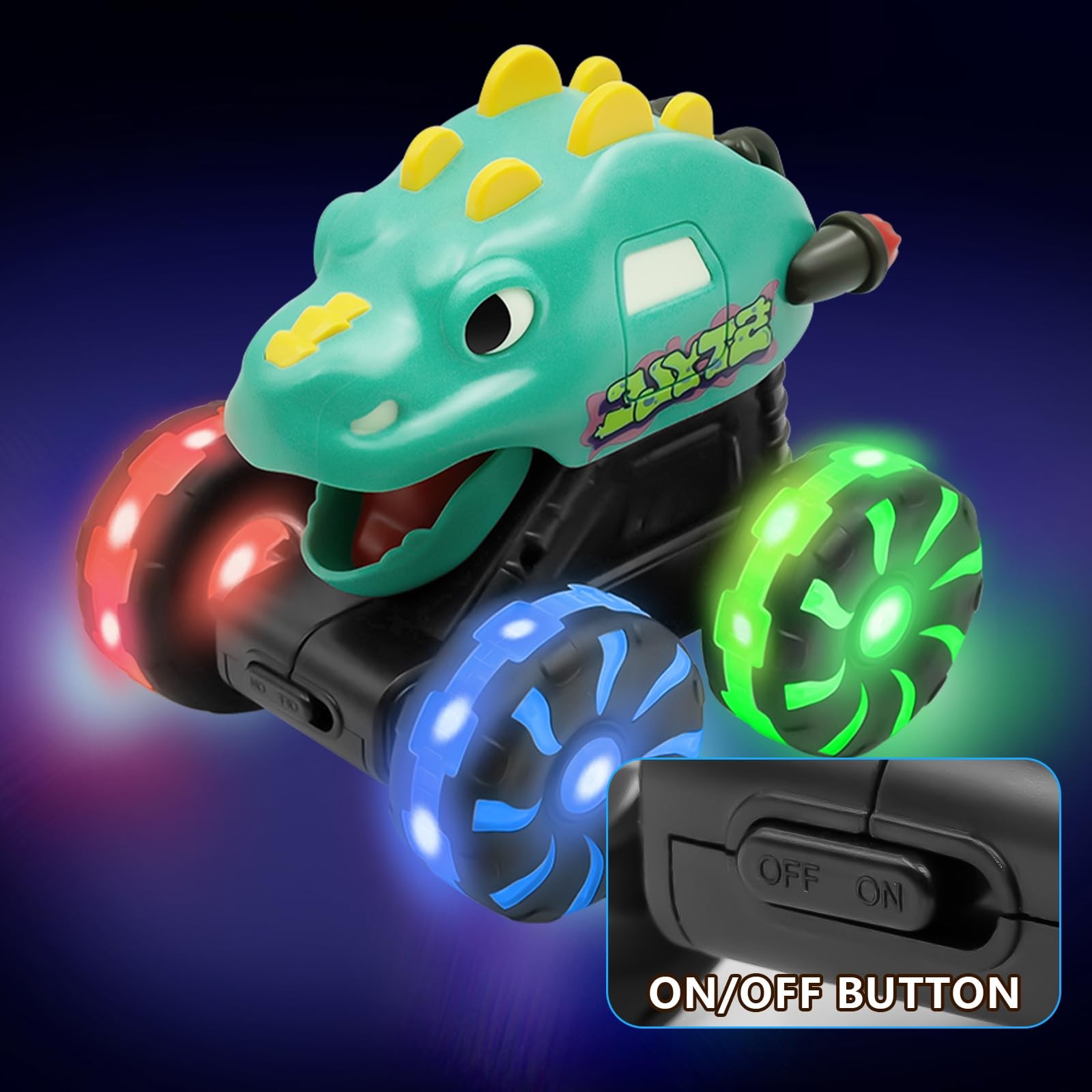 Green Dino Monster Truck – Light-Up Press and Go Car for Toddlers Age 2 3 4 5…