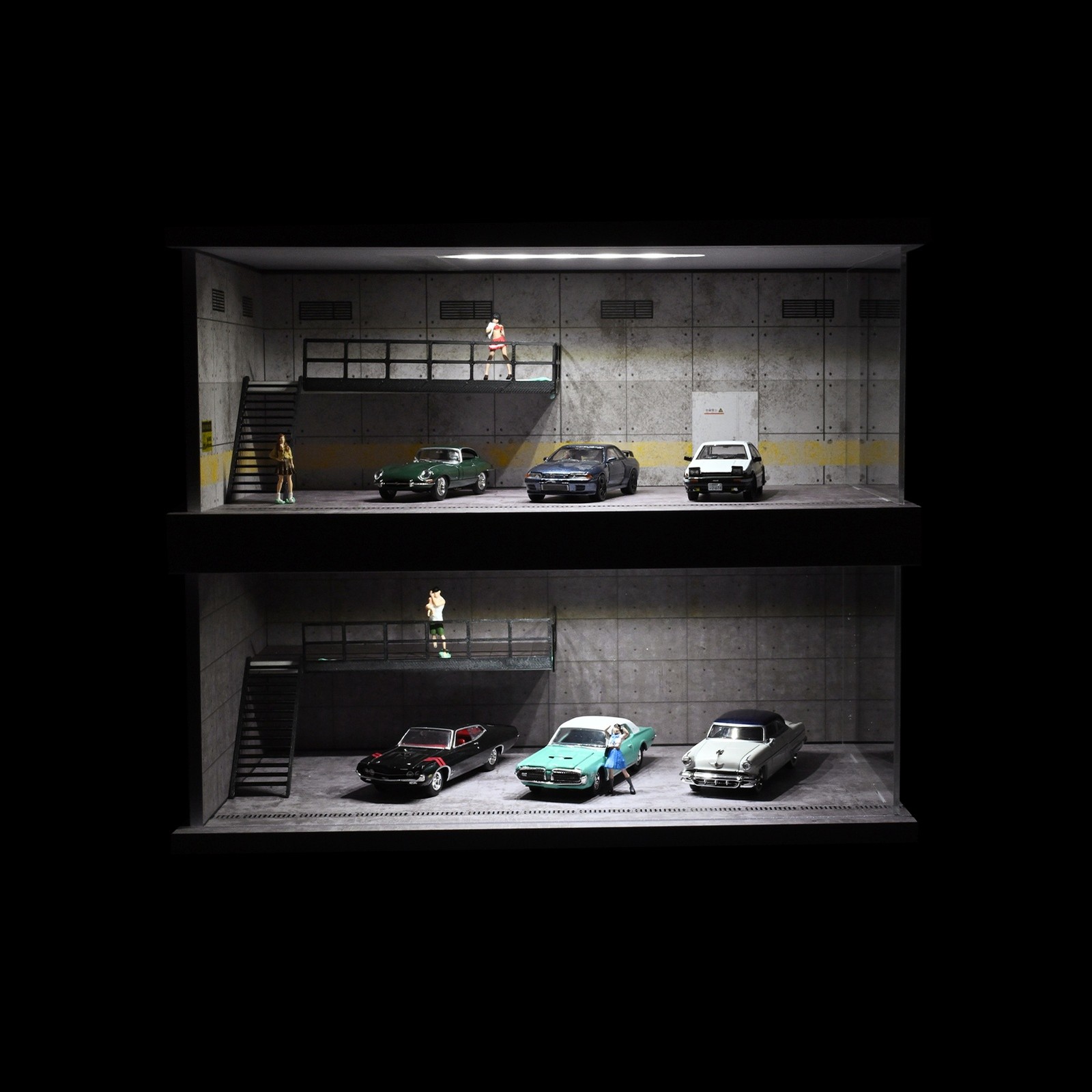 Diorama 1/64 Car Garage Model LED Lighting City Repair Parking Lot Scene Model