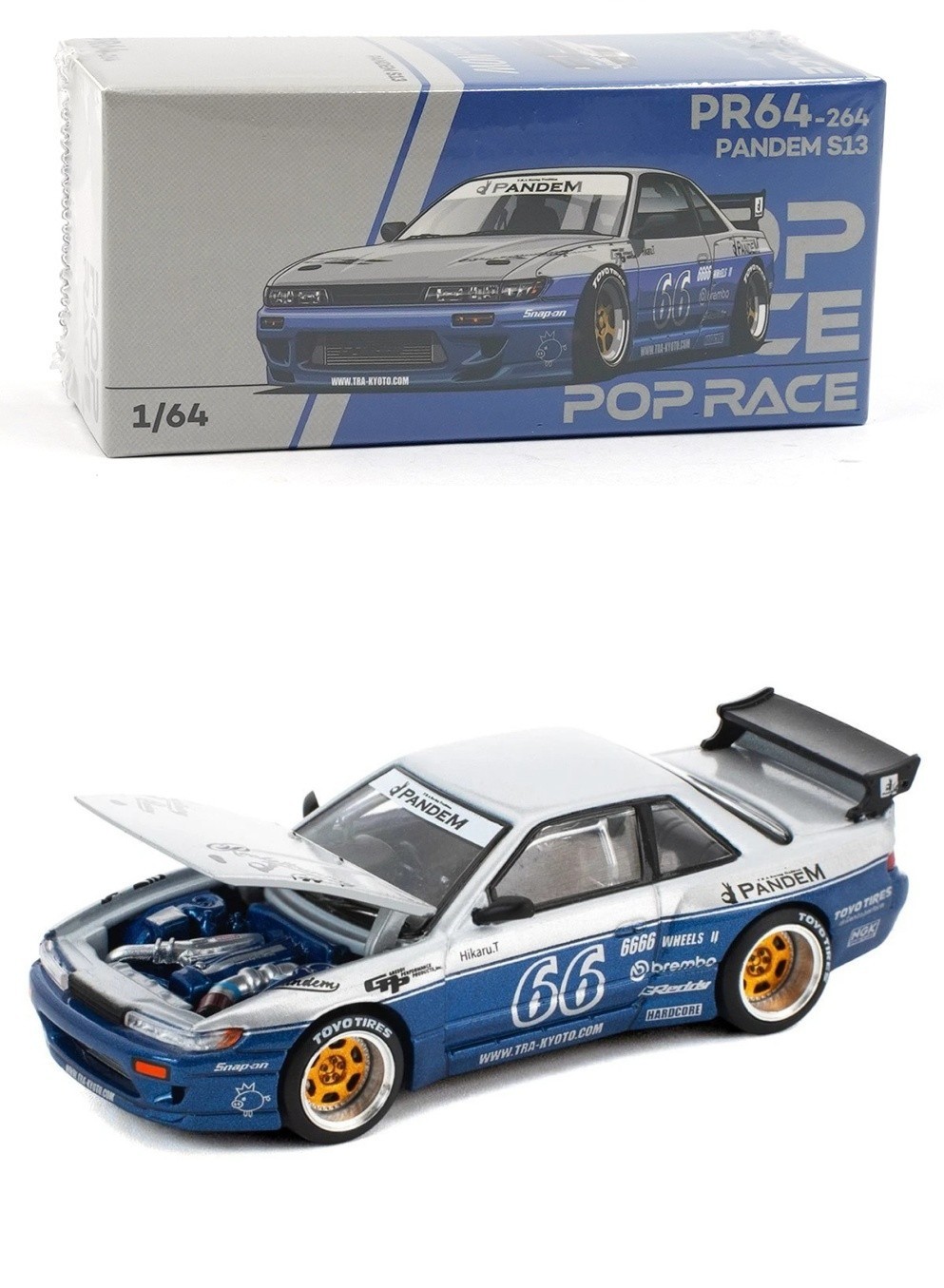 Pop Race Pandem Nissan Silvia S13 Moontech Blue 1:64 PR640264