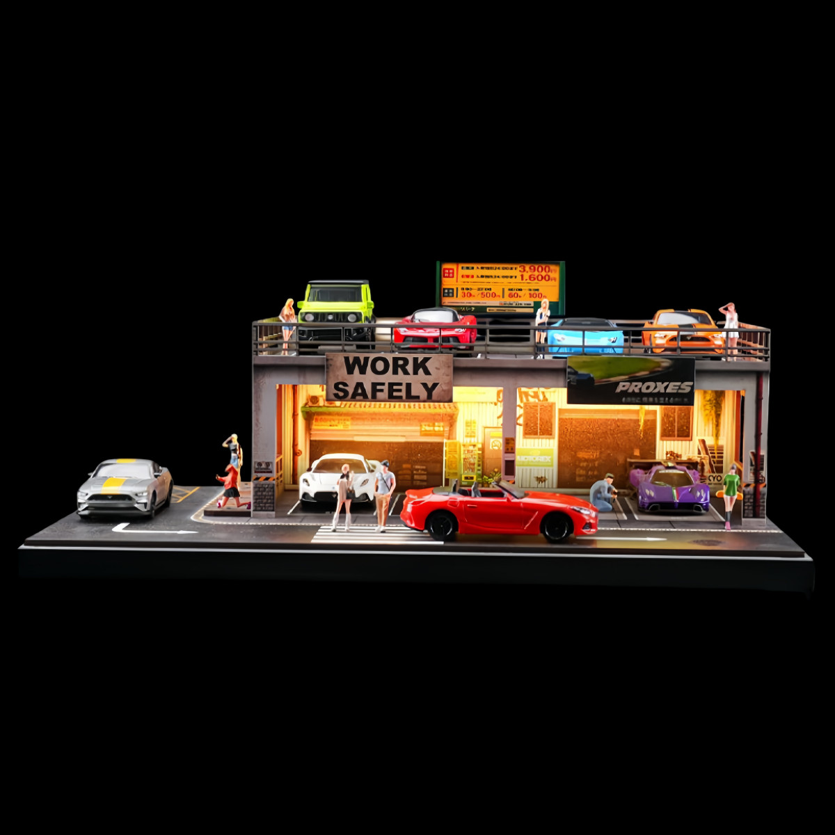 Diorama 1:64 Car Garage Model LED Lighting Repair Shop Building Scene Model Toy