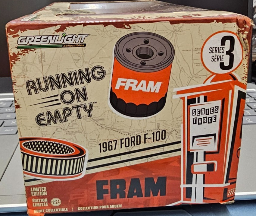 NEW IN BOX 1967 Ford F-100 Greenlight Orange Fram Diecast Truck 1/24 Collectible