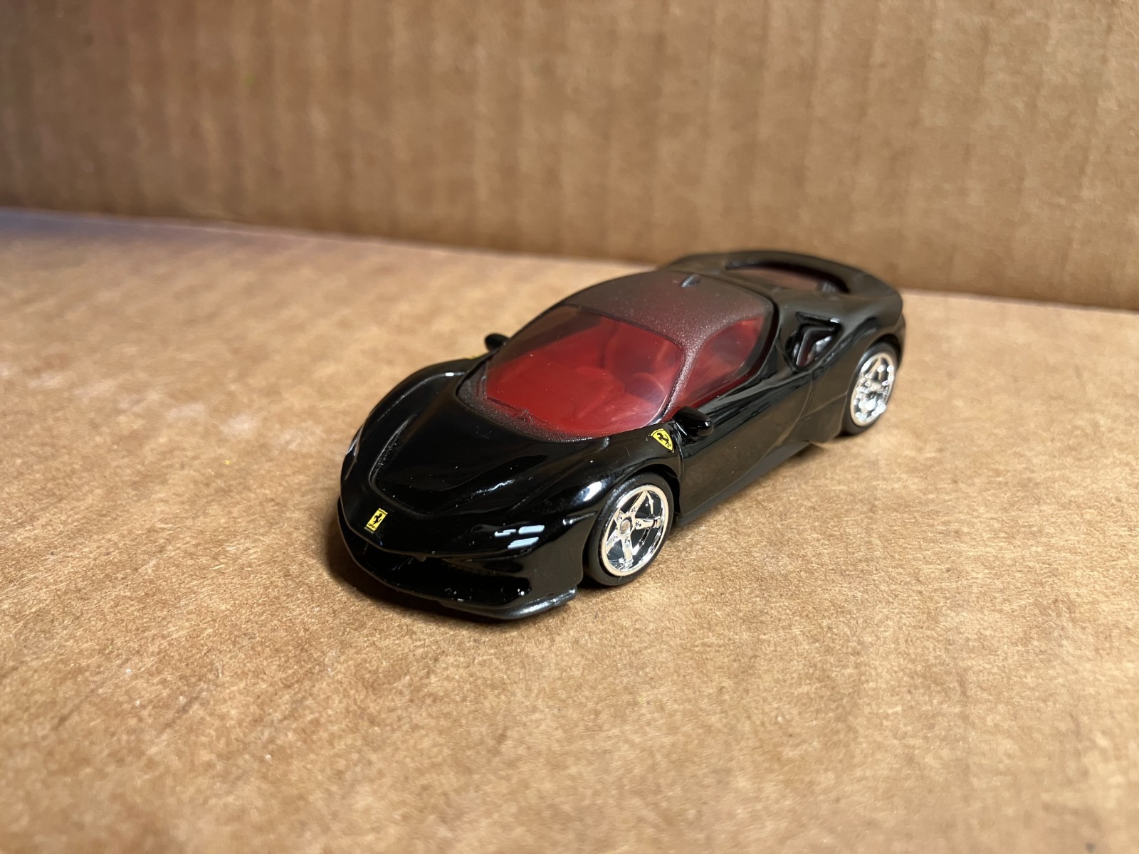 “CUSTOM” .. 2025 Hot Wheels FERRARI SF90 STADALE (Black Version) w/ Real Riders