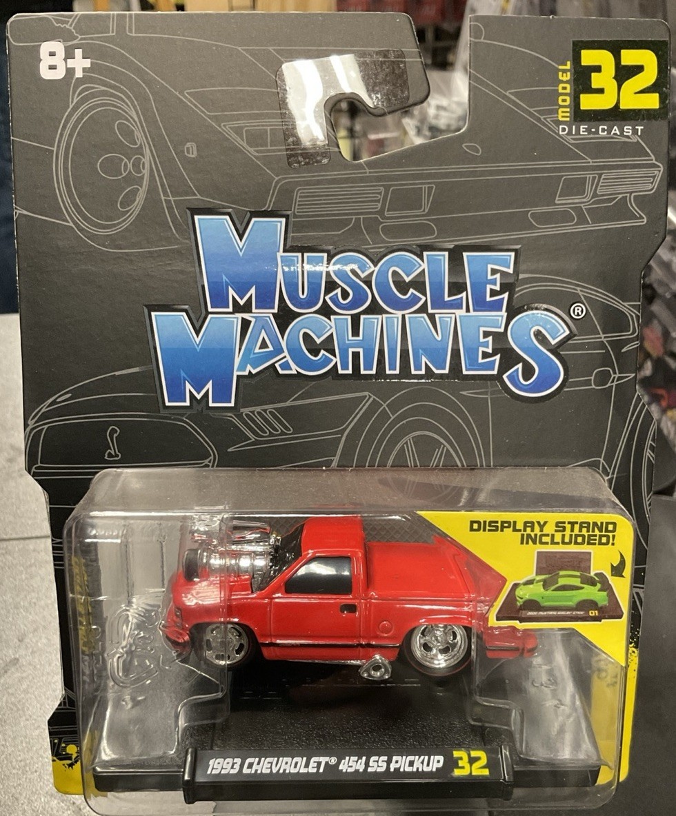 MIJO EXCLUSIVE MUSCLE MACHINES 1:64 1993 CHEVY 454 SS RED PICK TRUCK