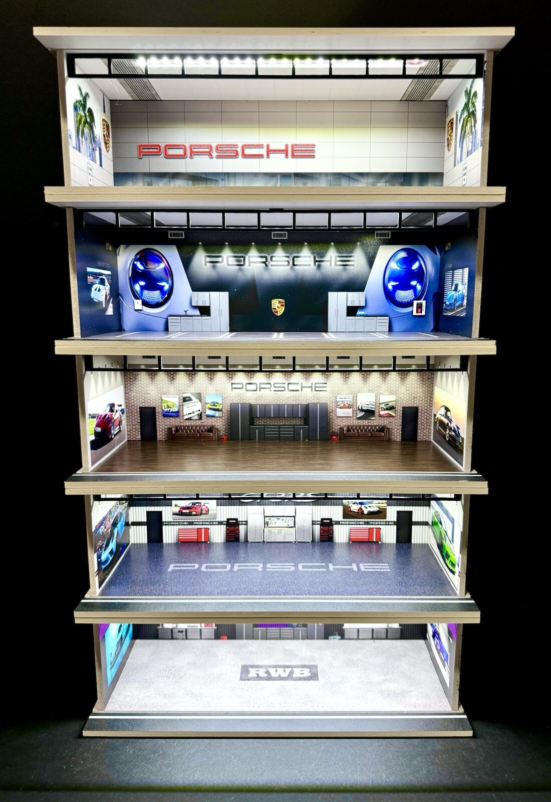The Ultimate Porsche Diorama! For Hot Wheels 1:64 Models LED Lighting 5 LEVELS!