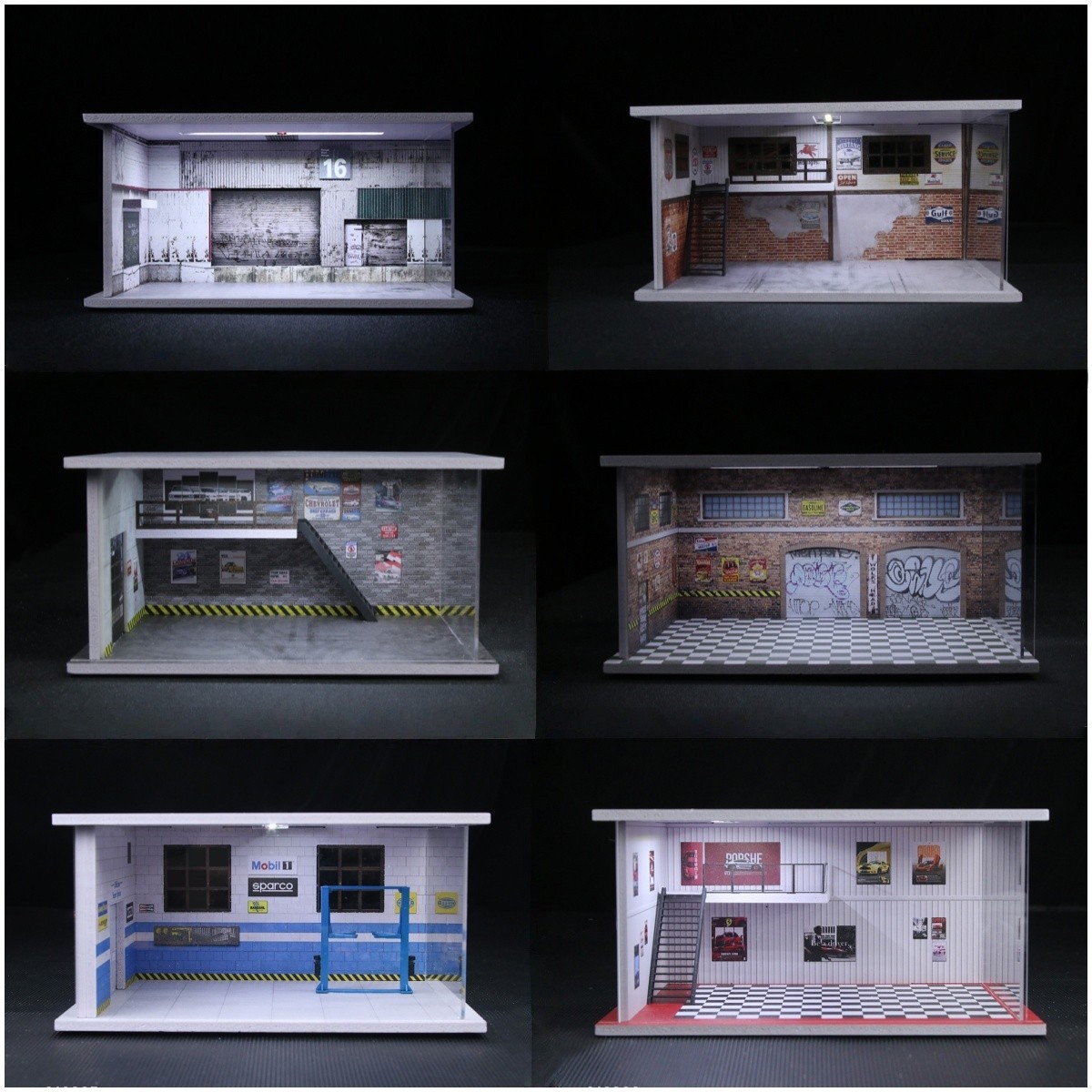 Diorama 1/64 Car Garage Model LED Lighting City Repair Parking Lot Scene Model